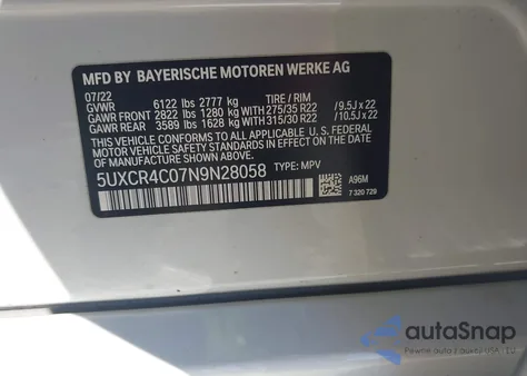 2022 BMW X5 Sdrive40I z USA, uszkodzony, nr VIN 5UXCR4C07N9N28058